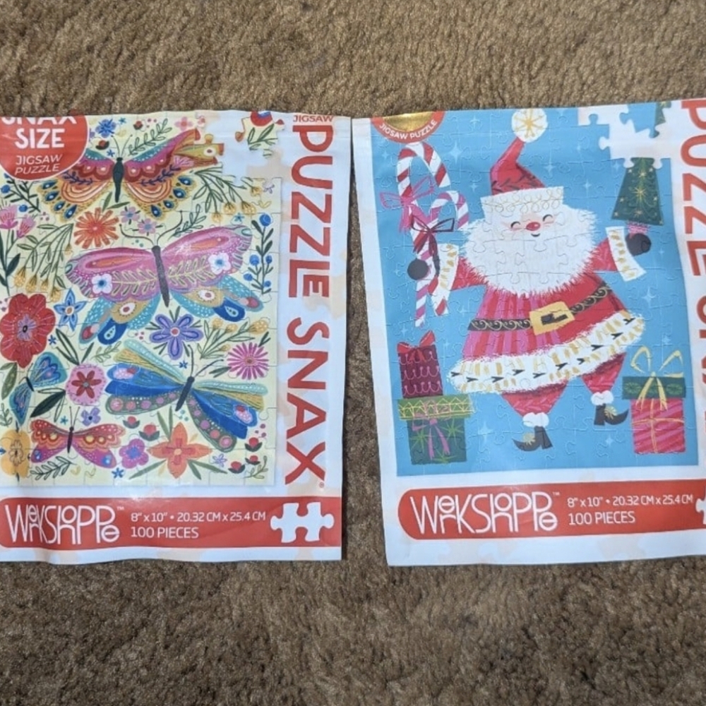 Two Werkshoppe Puzzle Snacks -  Butterfly Floral & Santa Time - Complete